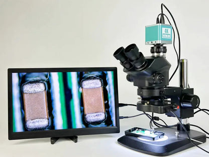 3.5-200X Simul-Focal Stereo Trinocular Microscope Set – 4K/2K/1080P HDMI VGA USB Camera, Clamp & Folding Extension Base