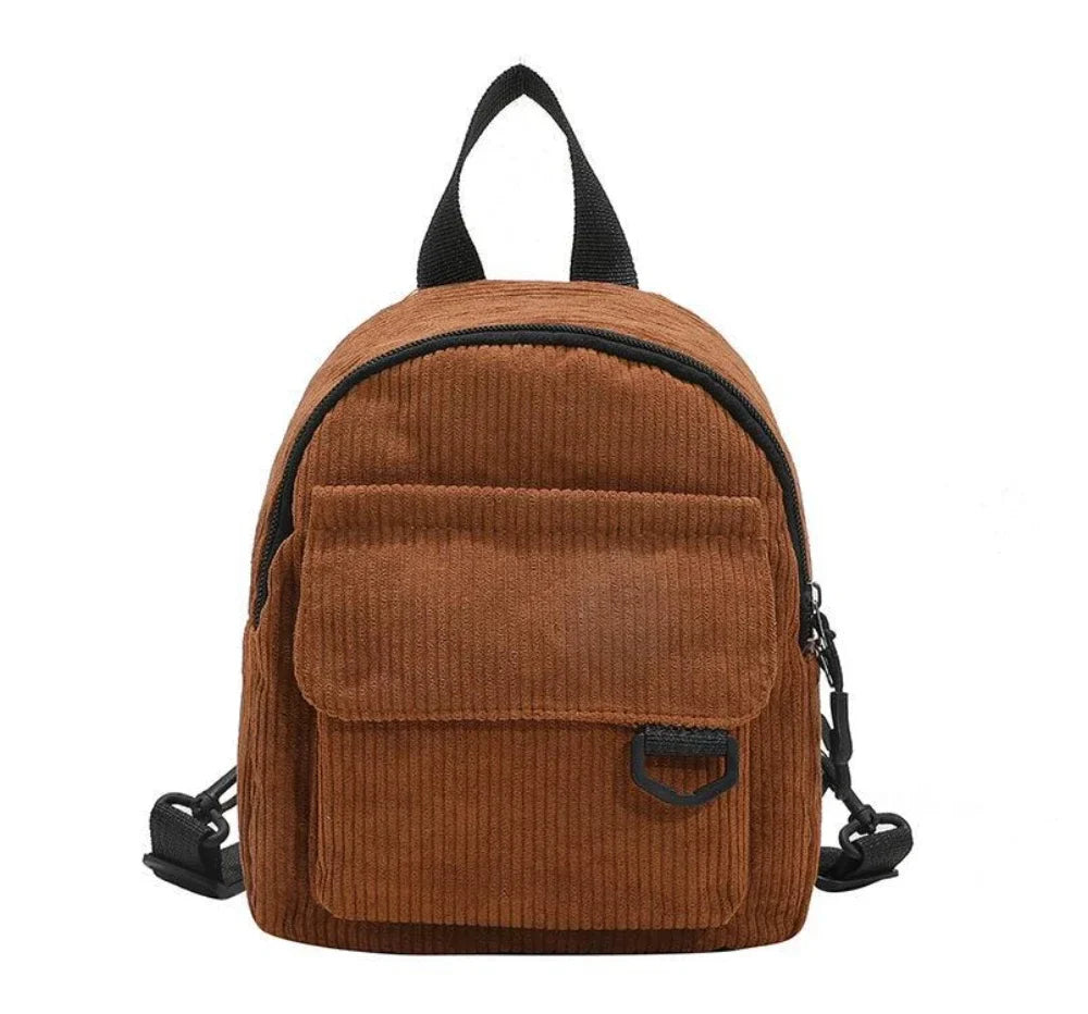 Women's Mini Backpack - Fashionable Solid Color Corduroy Casual Schoolbag with Large Capacity