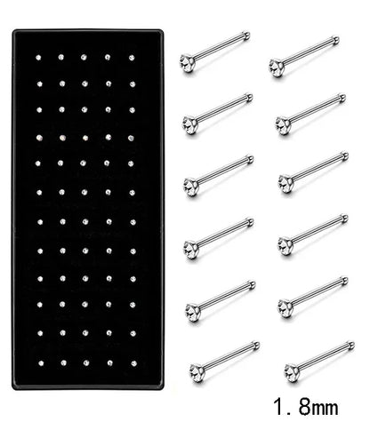 Women’s Crystal Stainless Steel Nose Stud – Hypoallergenic 1.8mm Straight, L, or Screw Nose Ring Jewelry