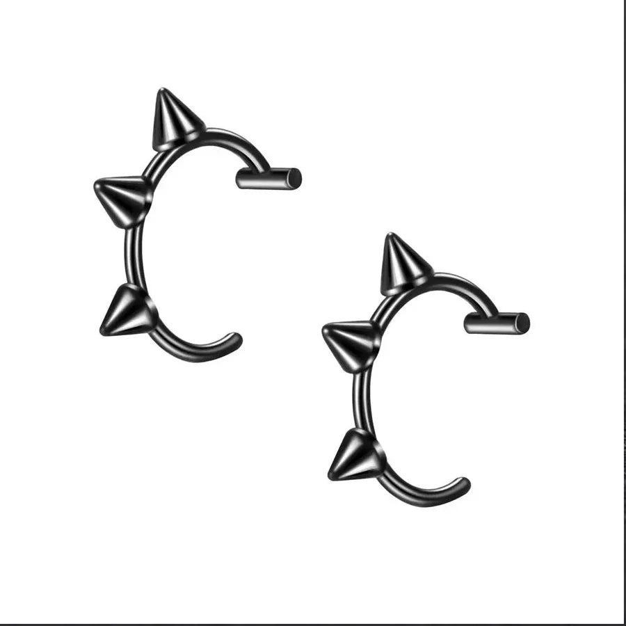 2PCS Trendy 10mm Stainless Steel Punk Clip-On Fake Piercing – Unisex Nose & Lip Rings, Tusk Body Jewelry for Men & Women