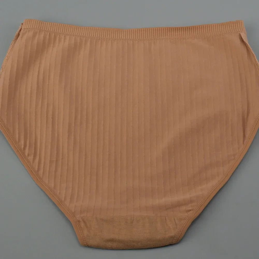Soft High Waist Cotton Panties – Breathable Plus Size Women’s Underwear, Striped Lingerie Briefs