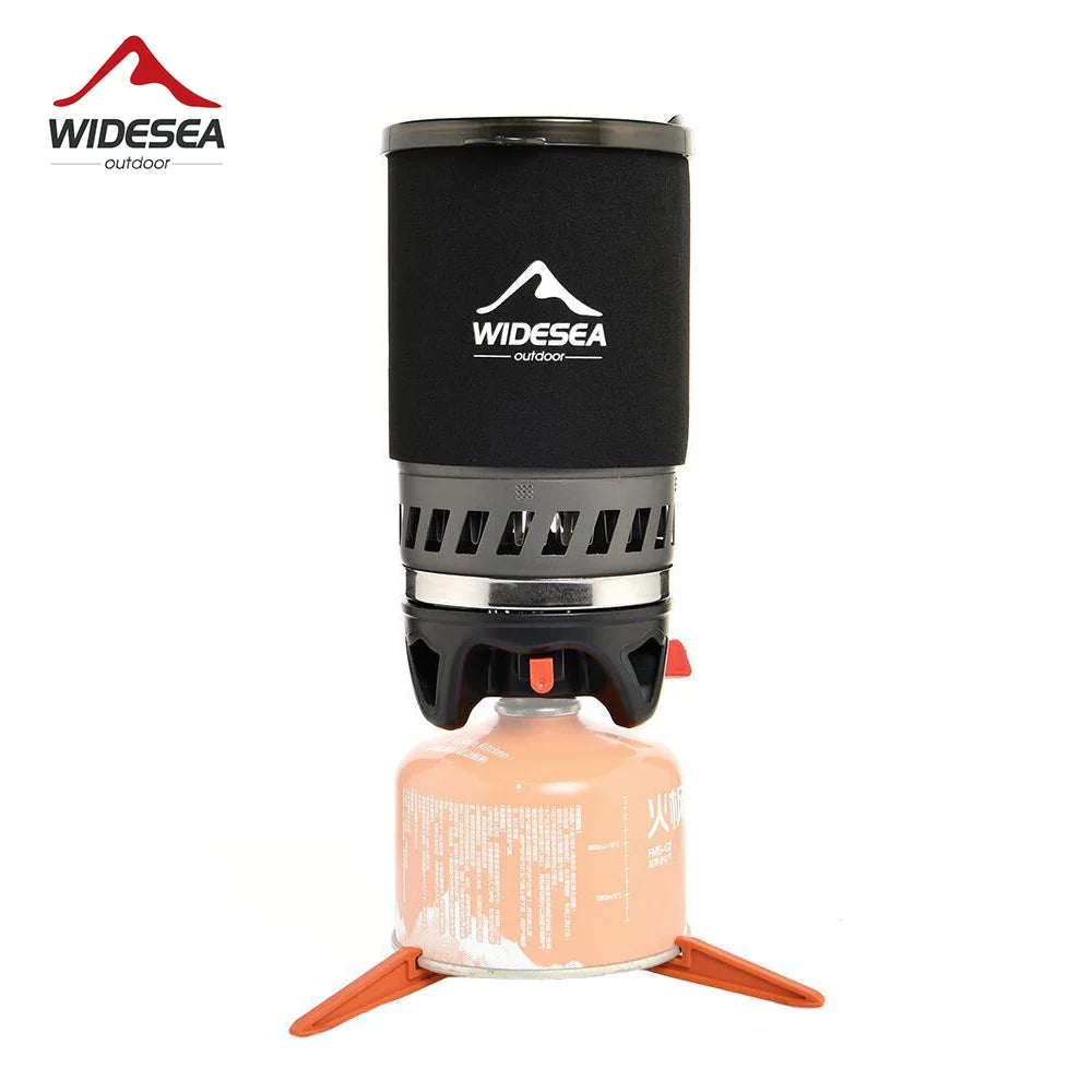 Widesea Camping Cooking System – Gas Stove Burner with Heat Exchanger, Coffee Pot & Cookware for Outdoor Tourism