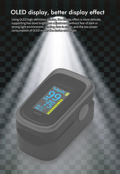 KIUZOU Finger Pulse Oximeter – SPO2, PR, PI, RR Blood Oxygen Saturation and Heart Rate Monitor with OLED Display