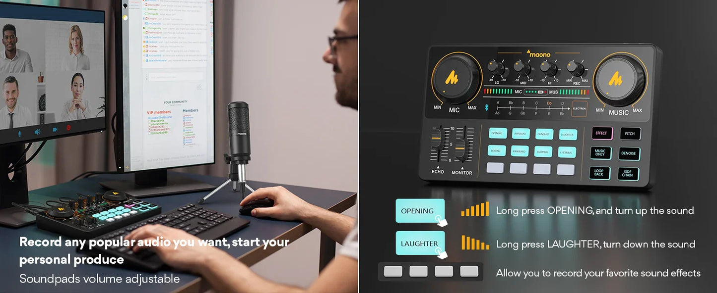 Maono AM200-S1 Microphone & Sound Card Set – MaonoCaster Audio Interface with Condenser Mic for Live Streaming, Recording on PC & Phone