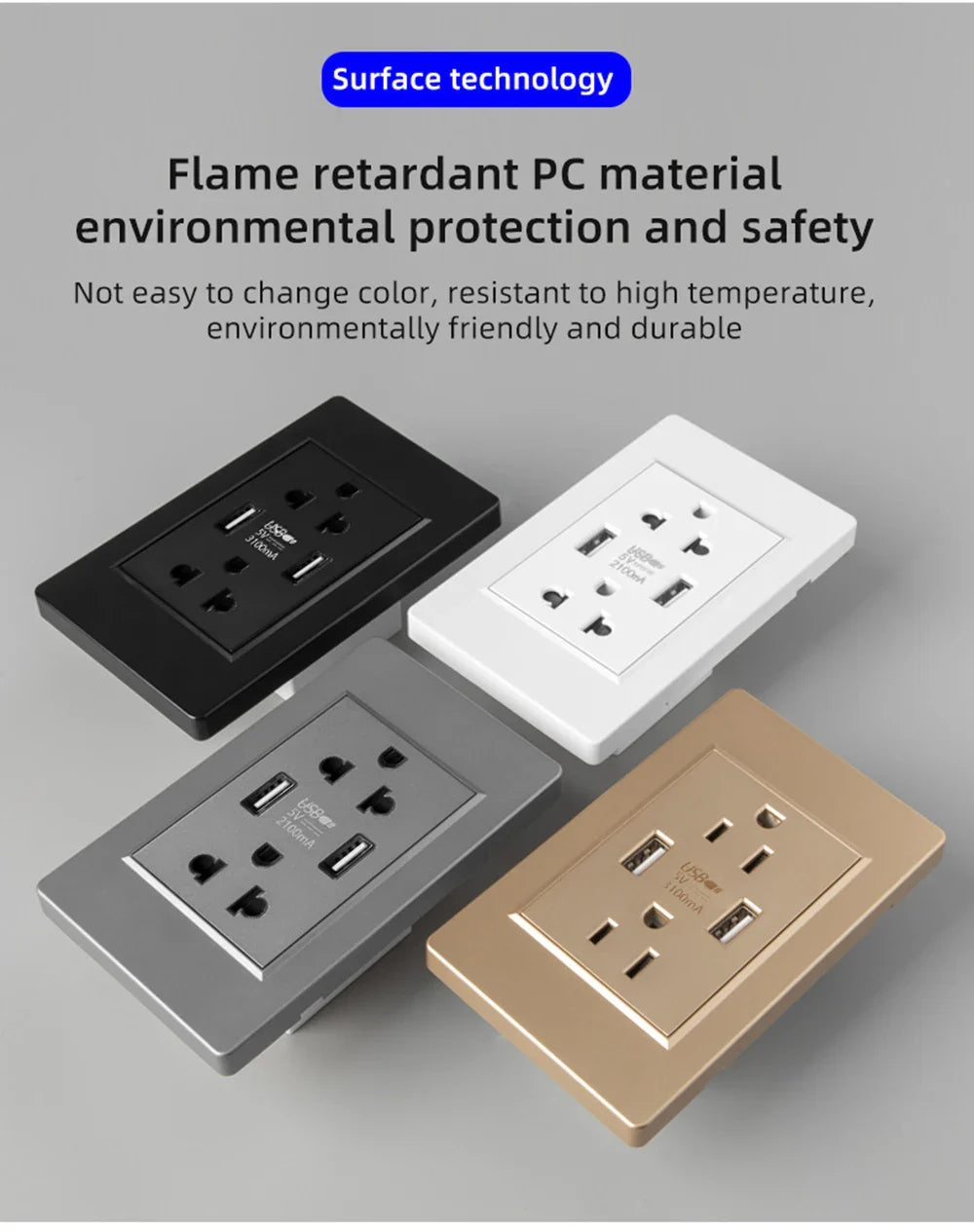 Herepow 118 Series Dual USB Wall Socket - Thailand & American Standard Smart Plug Adapter with Type-C 3.1A Fast Charging
