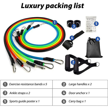 11Pcs Elastic Resistance Bands Set for Fitness, Bodybuilding & Home Gym Workouts