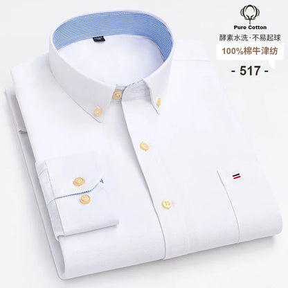 Men's 100% Cotton Oxford Plaid Shirt - Soft Regular Fit Long Sleeve Formal Dress Shirt with Pocket S-7XL