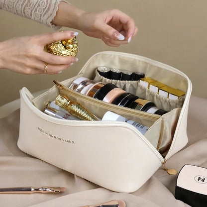 Large Capacity Leather Travel Cosmetic Bag: Waterproof Women's Makeup Case - Portable Multifunctional Toiletry Organizer