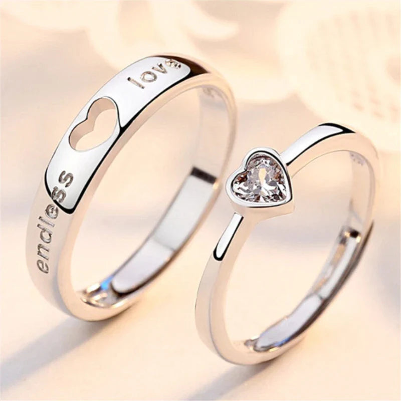 New Silver Couple Rings - Sun & Moon Adjustable Open Ring for Men & Women, Wedding & Fashion Jewelry Gift