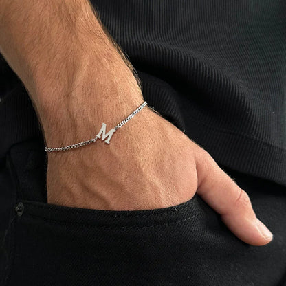 New Classic A-Z Initial Letter Bracelet - Handmade Stainless Steel Chain for Men, Unique Jewelry Gift