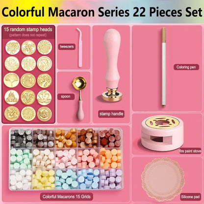 Wax Seal Stamp Kit with Storage Box & Furnace - Craft Supplies for Christmas & Wedding Invitation Decoration