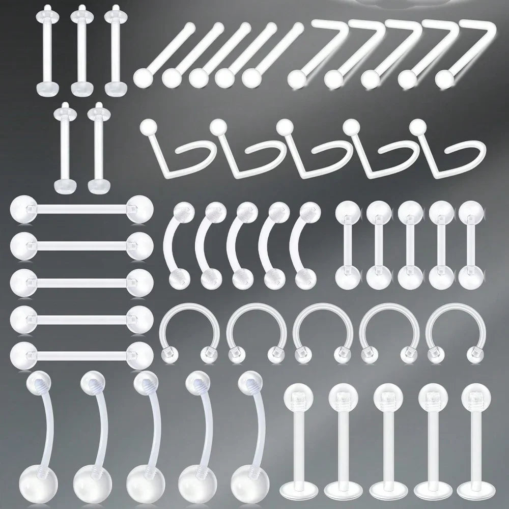 Transparent UV Acrylic Body Piercing Set – Navel, Nose, Septum, Ear & Lip Rings