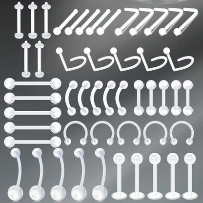 Transparent UV Acrylic Body Piercing Set – Navel, Nose, Septum, Ear & Lip Rings