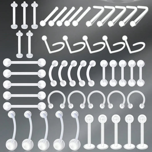 Transparent UV Acrylic Body Piercing Set – Navel, Nose, Septum, Ear & Lip Rings