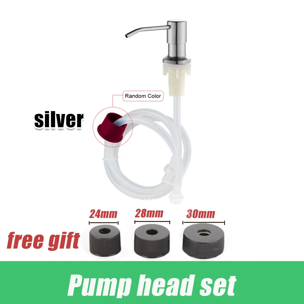 304 Stainless Steel Kitchen Sink Soap Dispenser — Extension Tube & Pump Head for 350/500ml Dish Soap Bottles