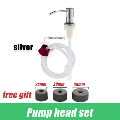 304 Stainless Steel Kitchen Sink Soap Dispenser — Extension Tube & Pump Head for 350/500ml Dish Soap Bottles