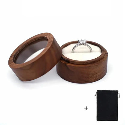 Custom Logo Wooden Ring Box – Engraved Walnut Wood Wedding & Engagement Box with Name & Date
