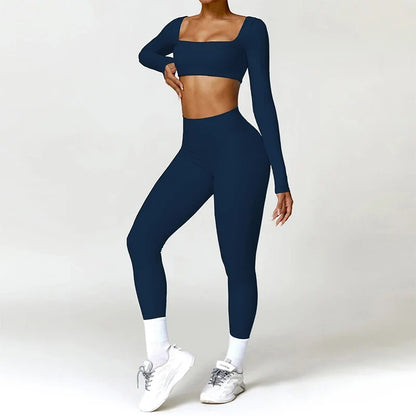 2Pcs Women's Yoga Sports Set - Quick Dry Long Sleeve Workout Tracksuit for Gym & Running
