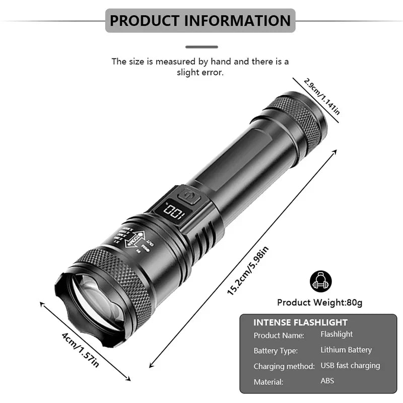 2000LM Ultra Bright P50 LED Tactical Flashlight – Telescopic Zoom Handheld Torch EDC Emergency Spotlight (14500/18650 Battery Compatible)