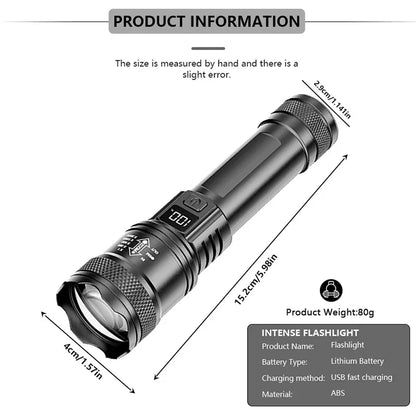 2000LM Ultra Bright P50 LED Tactical Flashlight – Telescopic Zoom Handheld Torch EDC Emergency Spotlight (14500/18650 Battery Compatible)