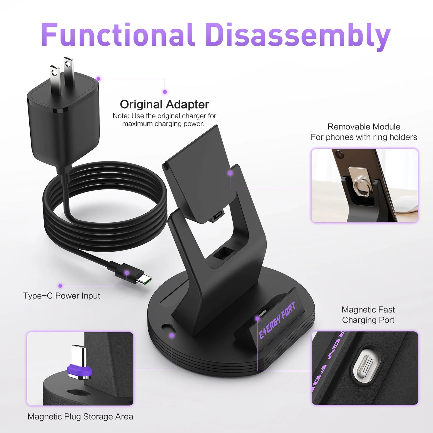 Samsung Galaxy Type-C Magnetic Charging Dock - Compatible with A15, A16, A55, A57, Xiaomi Redmi, iPhone & Google Devices