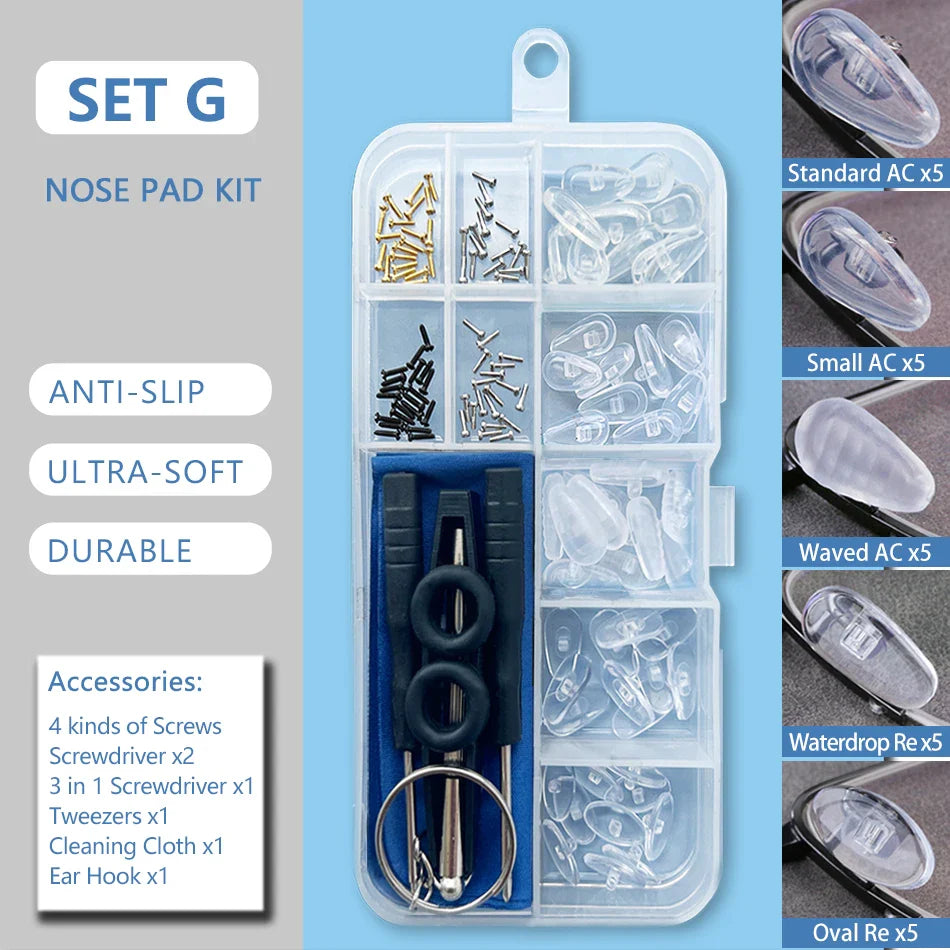 Silicone Air Chamber Nose Pads for Glasses | Anti-Slip Screw-In Eyewear Support & Accessories Kit