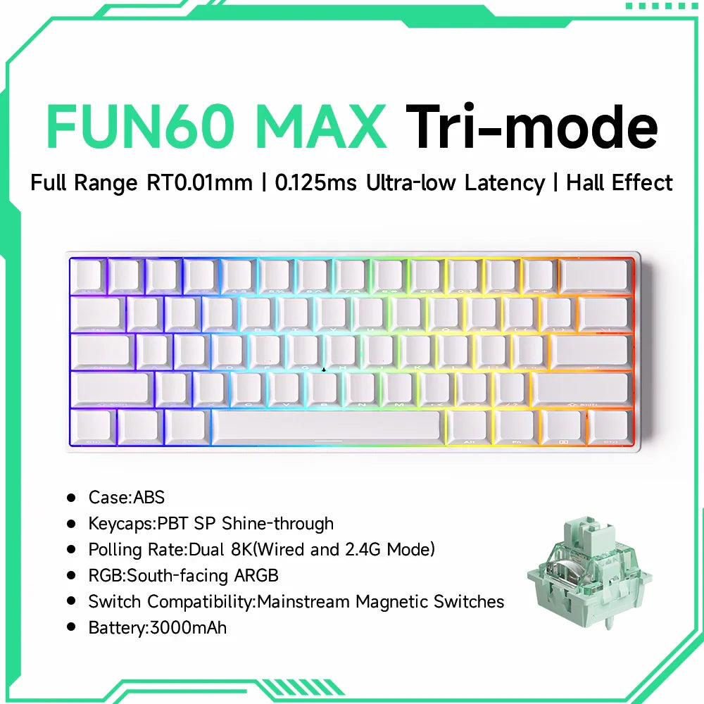 Akko MonsGeek FUN60 60% Mechanical Gaming Keyboard – Magnetic Switch, 8K Rapid Trigger, ARGB HE/TMR Custom Keyboard