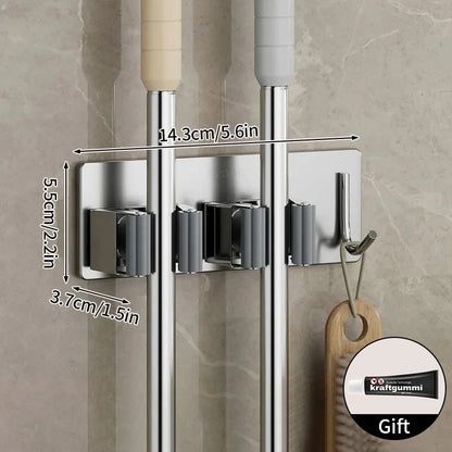 Bathroom Mop Holder — Self-Adhesive Wall-Mounted Broom & Mop Hook, Sweeping Brush Storage Organizer, Kitchen Accessory