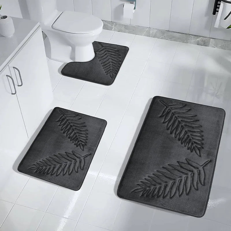 3Pcs Anti-Slip Bath Rug Set – Non-Slip Quick Dry Absorbent Bathroom Mat, Machine Washable Shower Carpet for Home