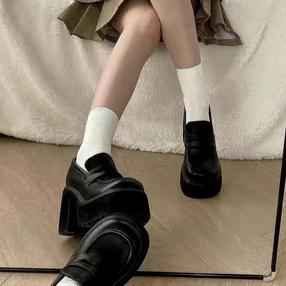2024 Hot Sale Women's High Heels Loafers – Retro Chunky Heel Pumps and College Platform Mary Jane Shoes