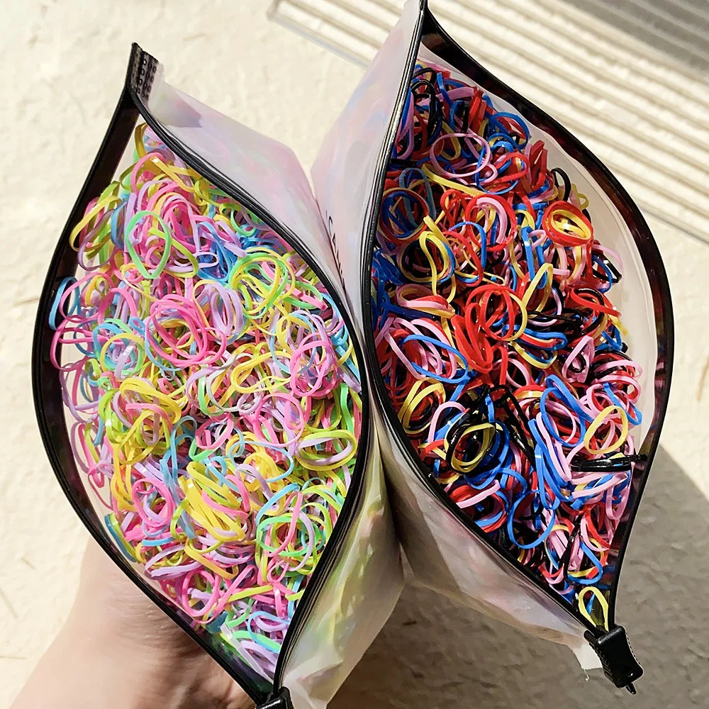 500/1000/2000PCS Colorful Disposable Rubber Hair Ties – Ponytail Holders for Girls & Kids Hair Accessories