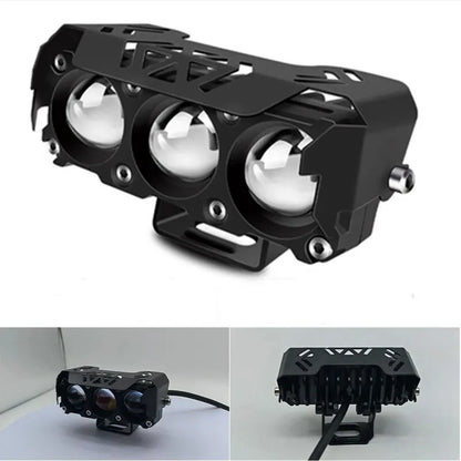 Motorcycle LED Spotlight — Dual-Color Hi/Low Beam Fog Lamp for Cars, Trucks, SUVs & UTVs, 12V/24V Mini Lens Driving Light
