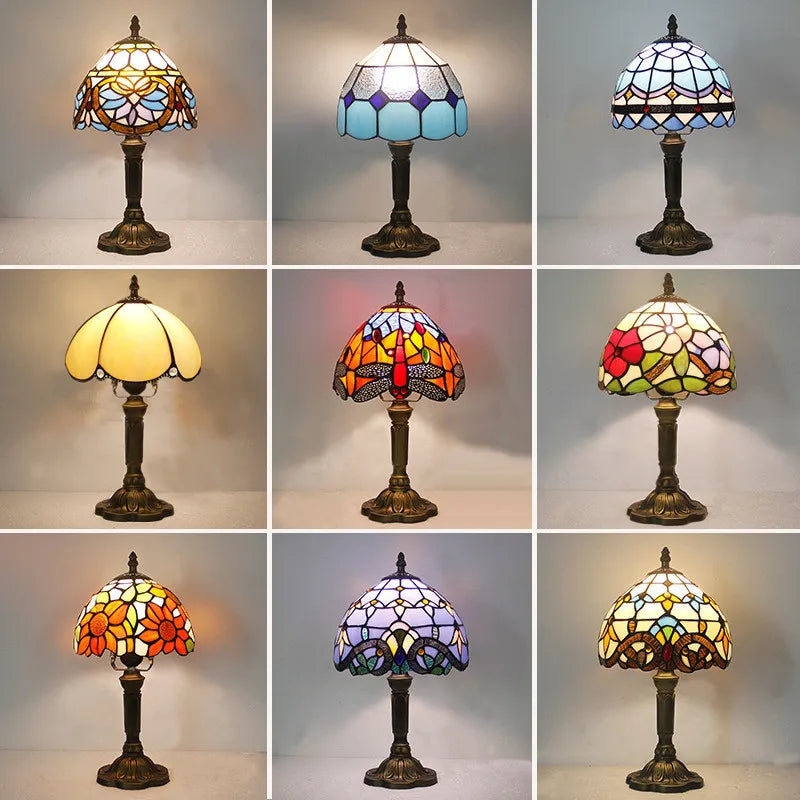 Retro Stained Glass Table Lamp – Colorful E27 Art Lampshade, Mediterranean Baroque Style Bedside Bedroom Décor Light