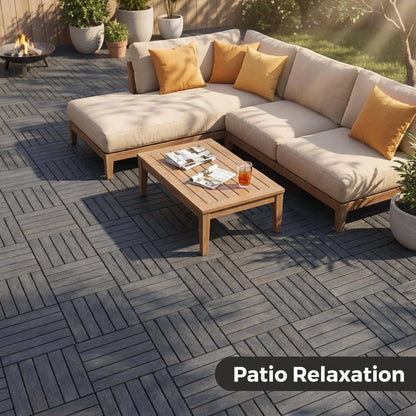 44-Piece Interlocking Patio Deck Tiles - 12x12in Weatherproof Wood-Look Snap-Lock Flooring for Balcony, Garden & Pool