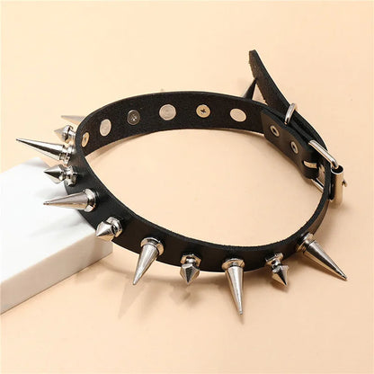 Punk Long Spike Choker Faux Leather Collar – Studded Rivet Necklace for Women & Men, Goth Style Accessories