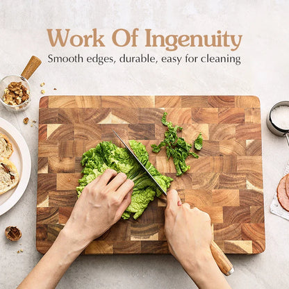 HEZHEN Premium Acacia Wood Double-Sided Cutting Board - Drain Water and Damp-Proof Kitchen Chopping Board