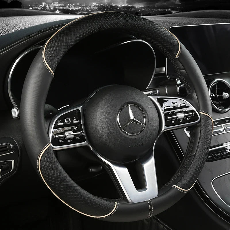 All Seasons Leather Diamond Steering Wheel Cover - Universal Fit for 14.5-15 Inch, Durable, Anti-Slip Design