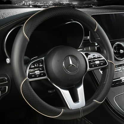 All Seasons Leather Diamond Steering Wheel Cover - Universal Fit for 14.5-15 Inch, Durable, Anti-Slip Design