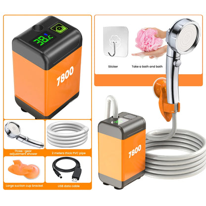 Portable Outdoor Camping Shower – Digital Display Temperature, 4800/6000/7800mAh Electric Shower for Garden, Car & Pet Washing