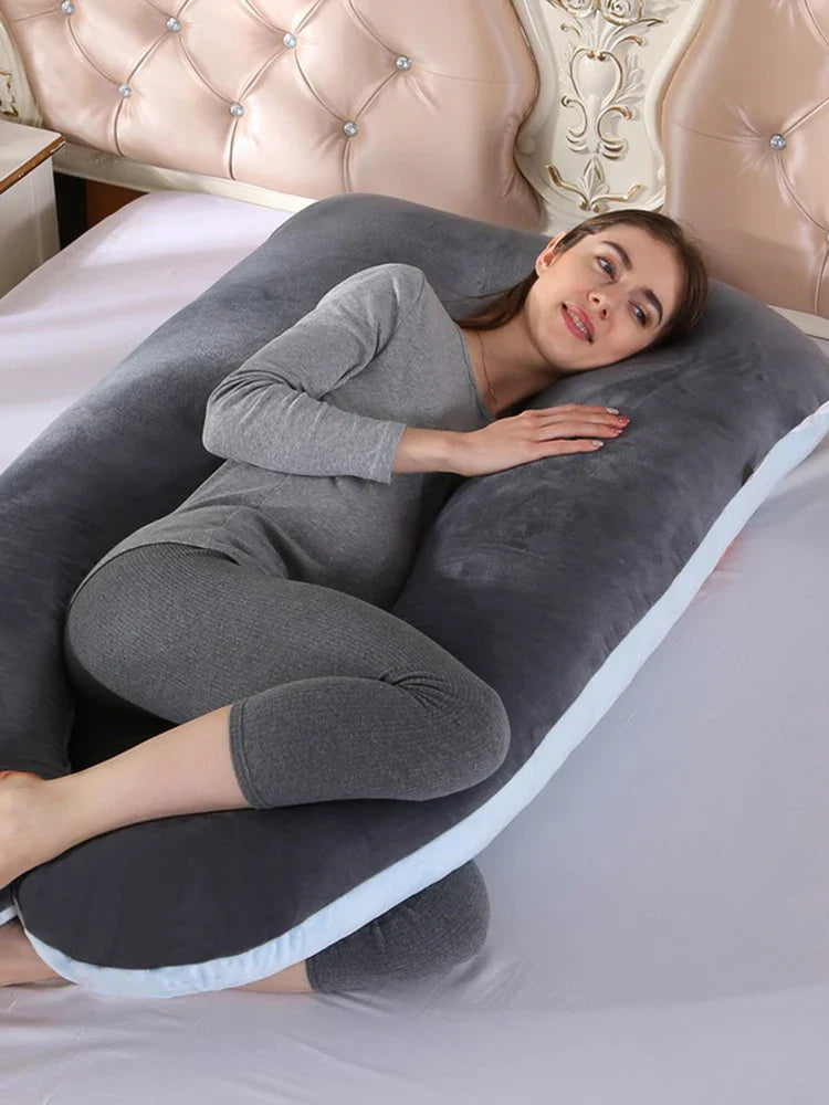 Soft Fleece U-Shaped Pregnancy Pillow – Multi-Function Side & Lumbar Support Cushion for Women