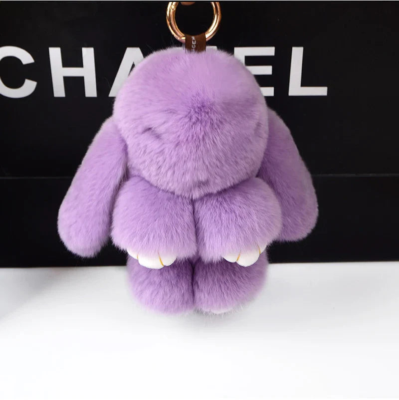 100% Natural Rex Rabbit Fur Keychain – Fluffy Bunny Bag Charm, Doll Toy & Lovely Pendant