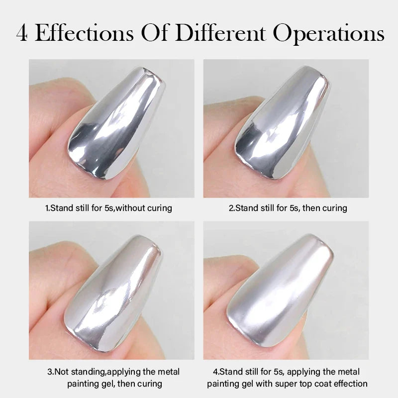 BORN PRETTY 5ML Super Silver Metallic Gel Nail Polish - Mirror Chrome Effect, Semi-Permanent Metal Painting Gel for DIY Nails