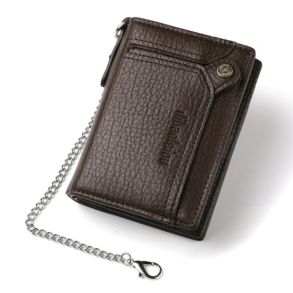 Men’s Multifunctional PU Leather Wallet – Large Capacity Credit Card Holder Purse with Chain Strap