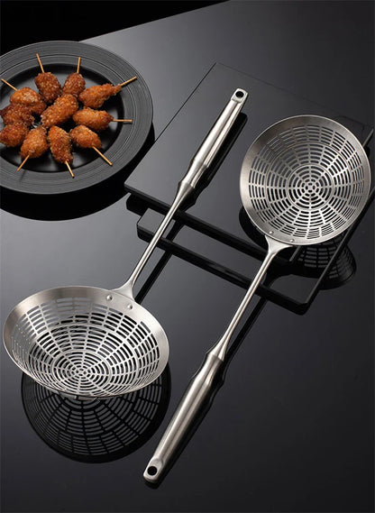 3 Sizes Round 304 Stainless Steel Strainer Set – Long Handle Kitchen Sieves for Hot Pot, Oil Filter & Cooking Tools