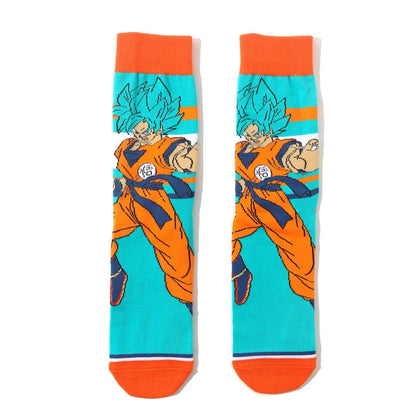 Men’s Dragon Ball Anime Mid Tube Socks - Bandai Cartoon Character Cotton Crew Socks