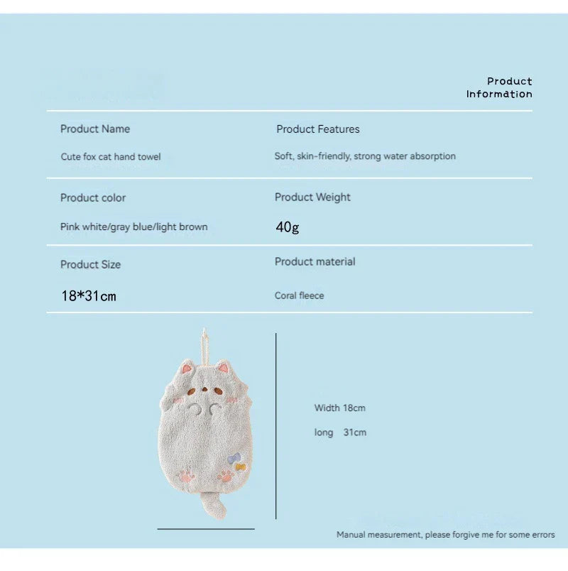 Cute Cartoon Tanuki Hanging Towel – Coral Velvet Absorbent Kitchen & Bathroom Towels, Thick Cloth