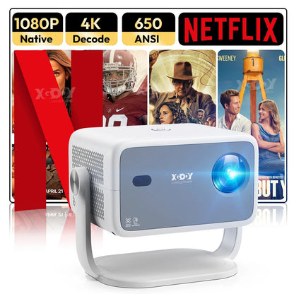 XGDOY 4K 650 ANSI HD Projector | 1080P Netflix, 5G WiFi, USB Beamer, 200'' Home Cinema for Smartphone & Tablet