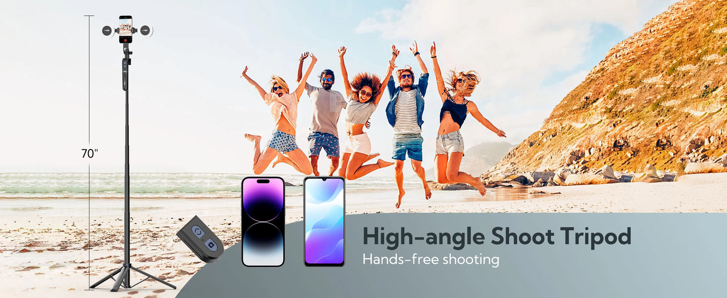 Smartphone Selfie Stick Gimbal Stabilizer – Anti-Shake Pan-Tilt Tripod with Bluetooth Remote & AI Follow