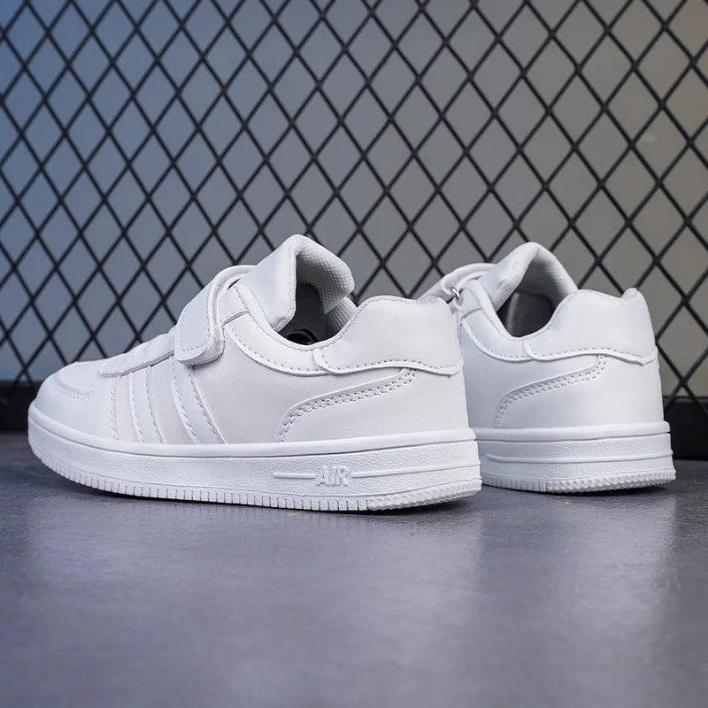 Kids White Sneakers — Boys & Girls Sport Casual Shoes, Non-Slip School Walking & Running Shoes, Sizes 28-39