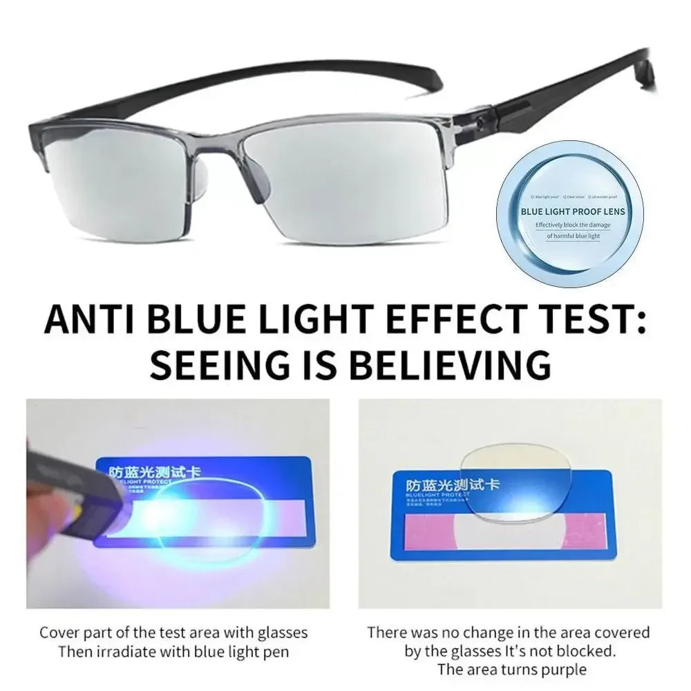 Smart Automatic Zoom Reading Glasses – Autofocus Anti-Blue Ray Half-Rim Eyewear for Near & Far Vision